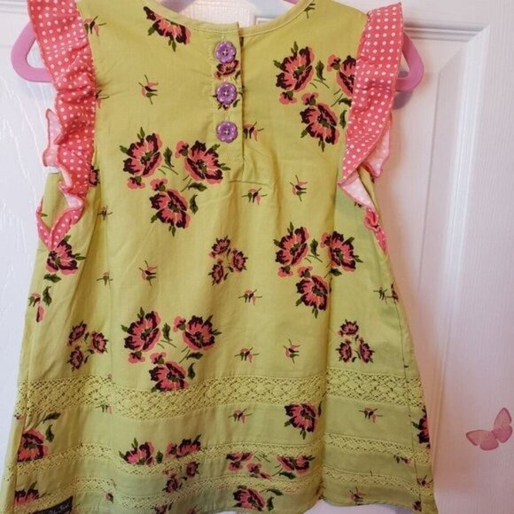 Matilda Jane Sz 6 Imagination Tunic Top Green Pink Floral Top with Ruffle NEW - Picture 7 of 9